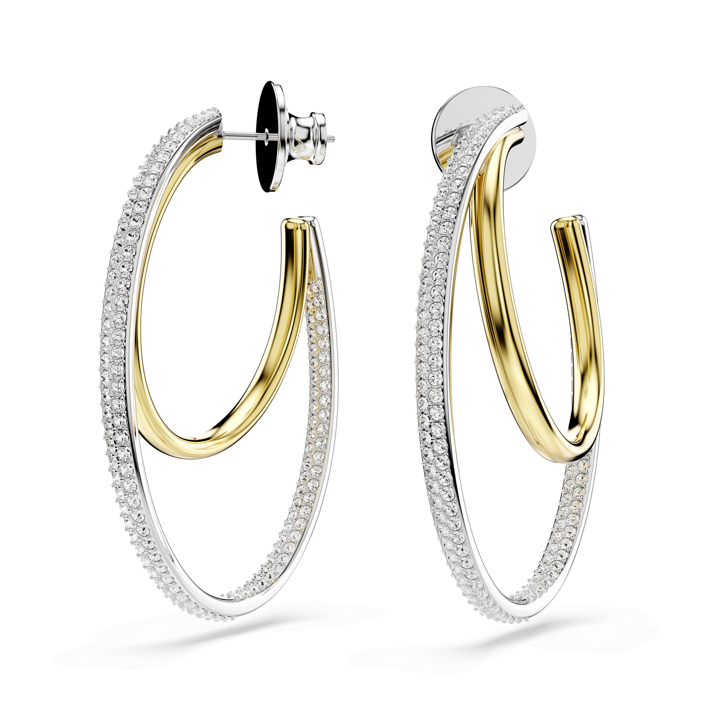 Hyperbola hoop earrings, Round cut, Medium, White, Mixed metal finish 5702400