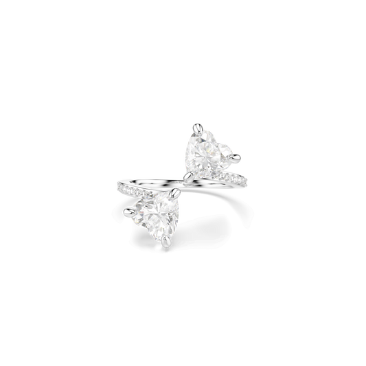 Mesmera open ring, Heart cut, Pavé, White, Rhodium plated 5705592