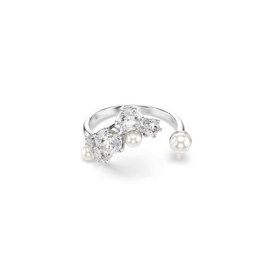 Constella open ring, Crystal pearl, Round cuts, White, Rhodium plated 5705600