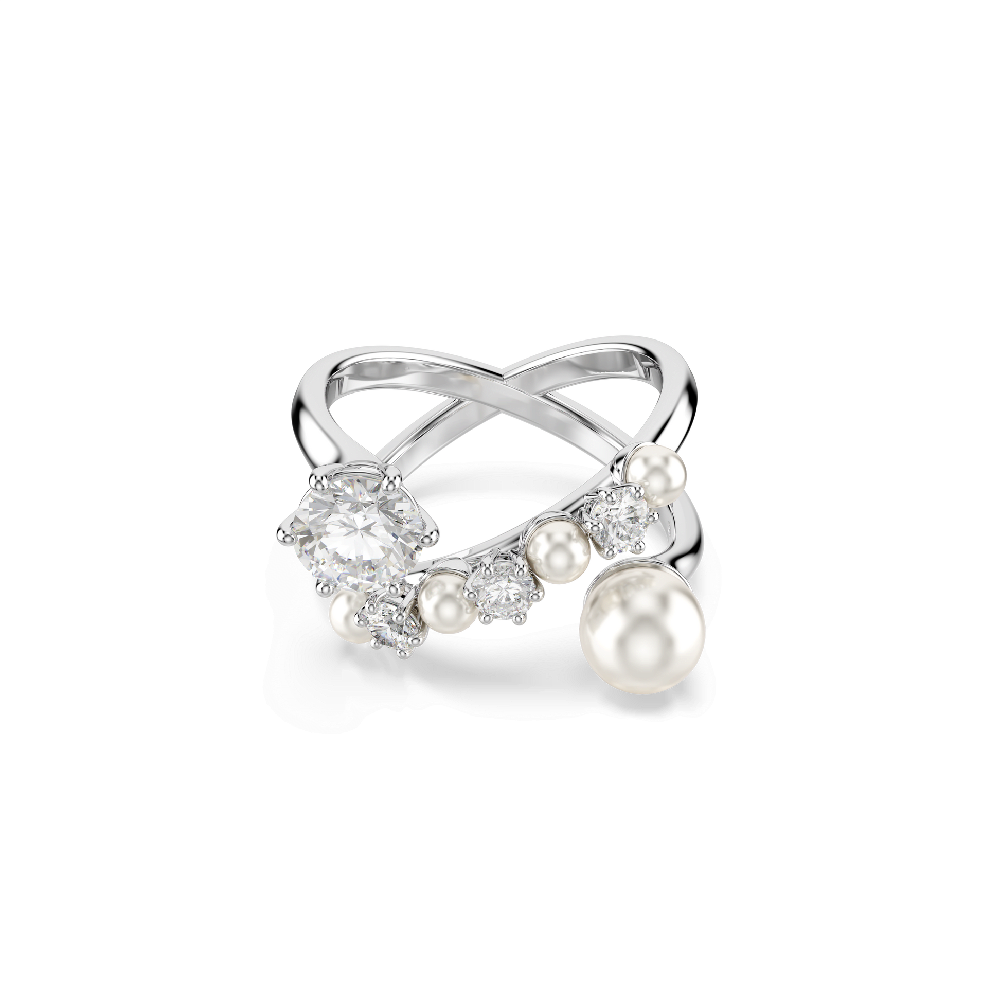 Matrix cocktail ring, Crystal pearl, Round cut, White, Rhodium plated 5705612