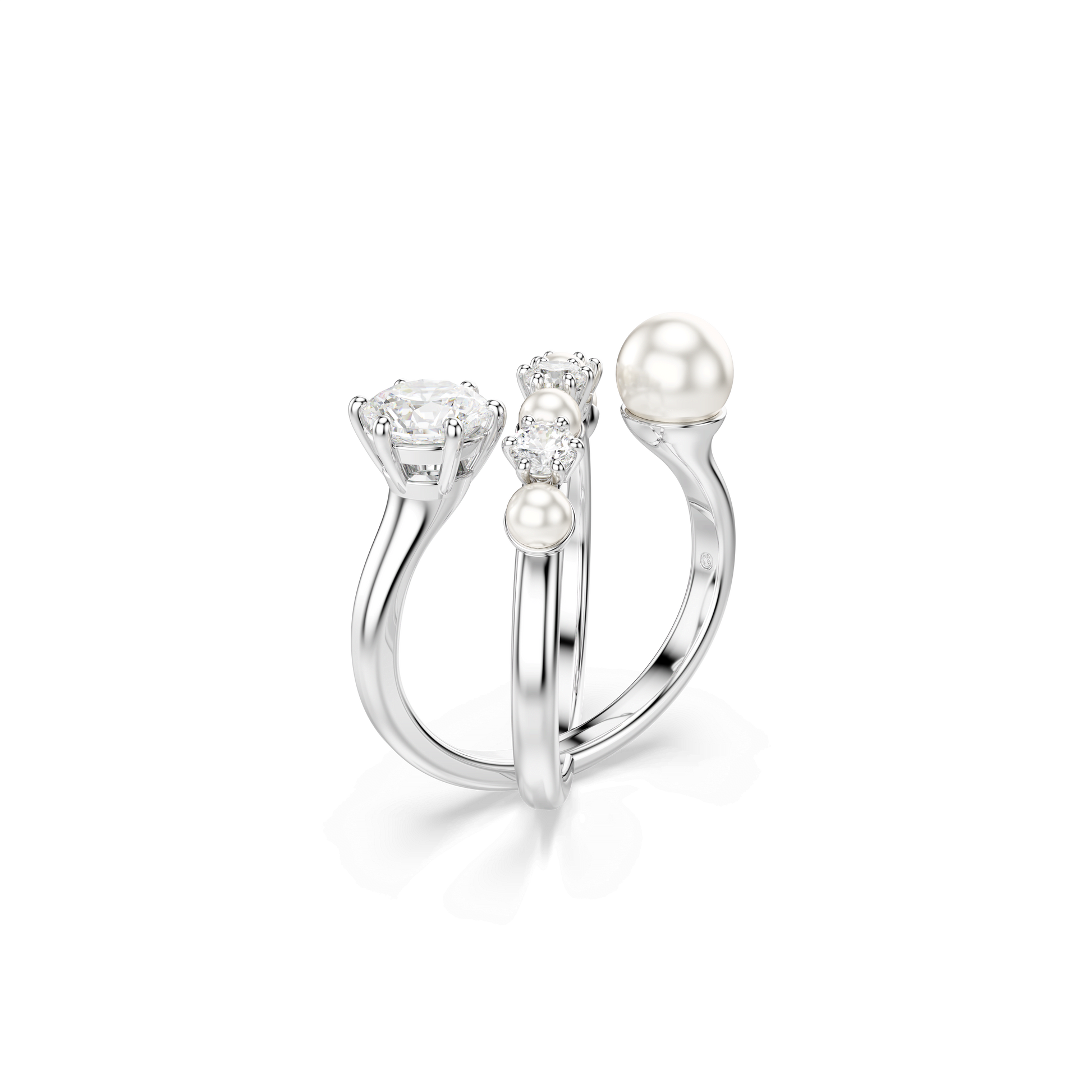 Matrix cocktail ring, Crystal pearl, Round cut, White, Rhodium plated 5705612