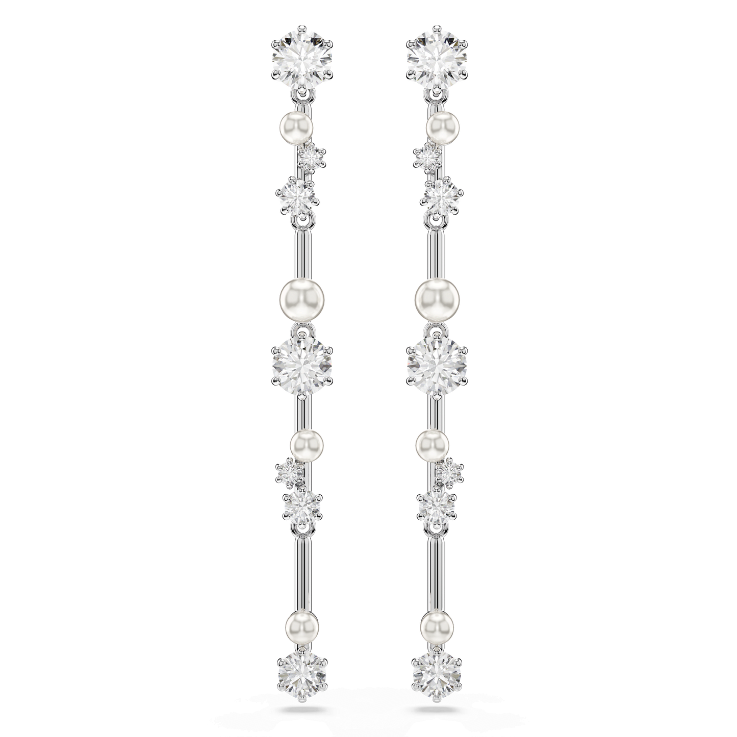 Constella drop earrings, Crystal pearl, Round cuts, White, Rhodium plated 5705614
