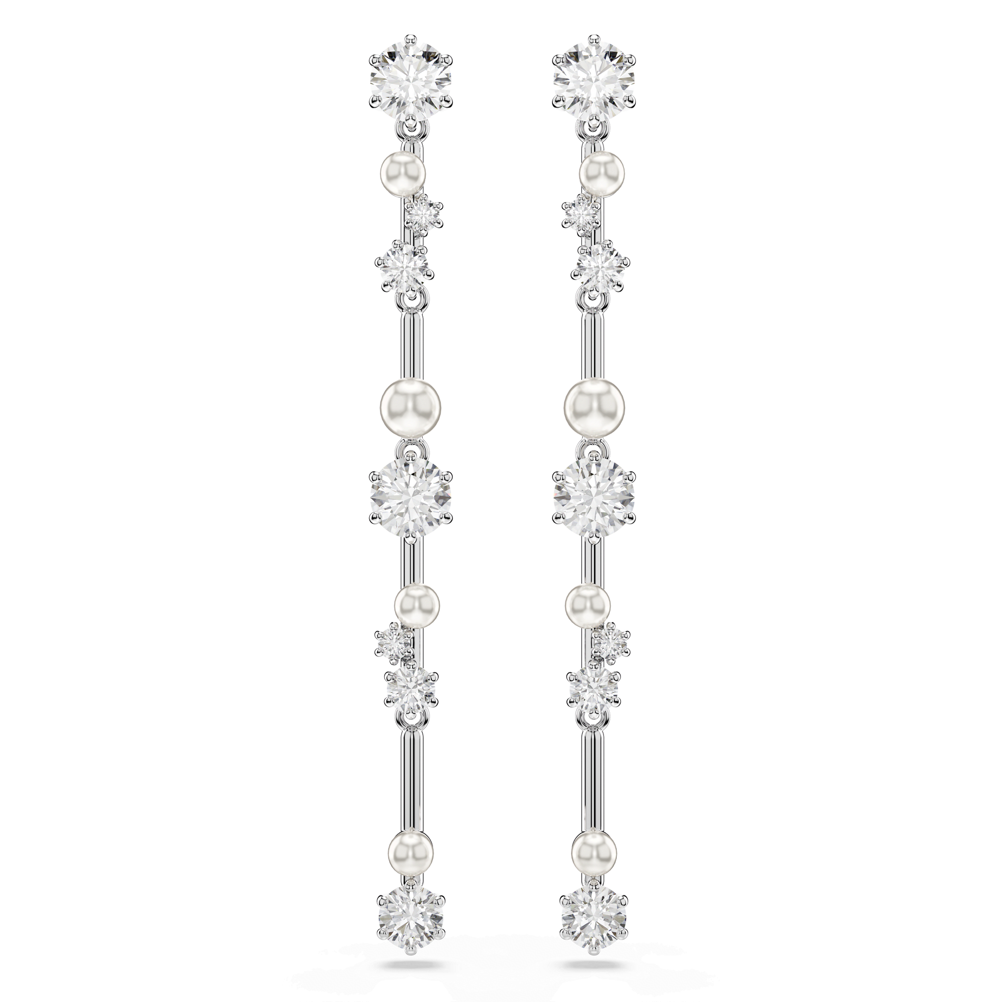 Constella drop earrings, Crystal pearl, Round cuts, White, Rhodium plated 5705614