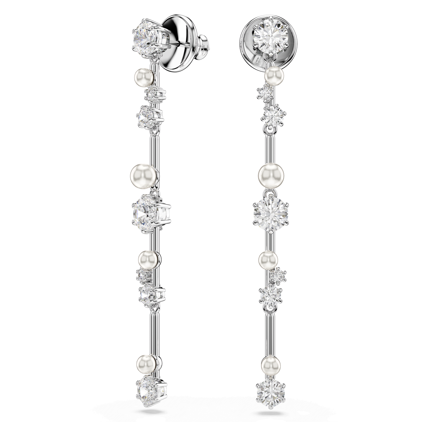 Constella drop earrings, Crystal pearl, Round cuts, White, Rhodium plated 5705614
