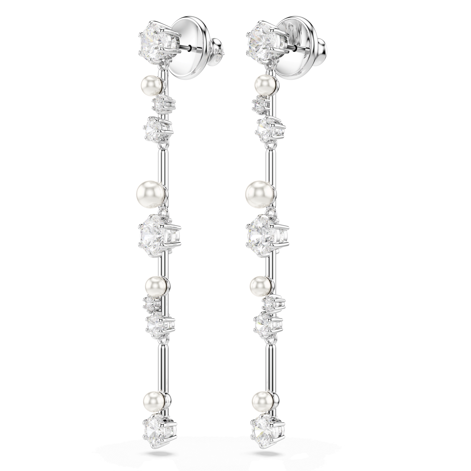 Constella drop earrings, Crystal pearl, Round cuts, White, Rhodium plated 5705614