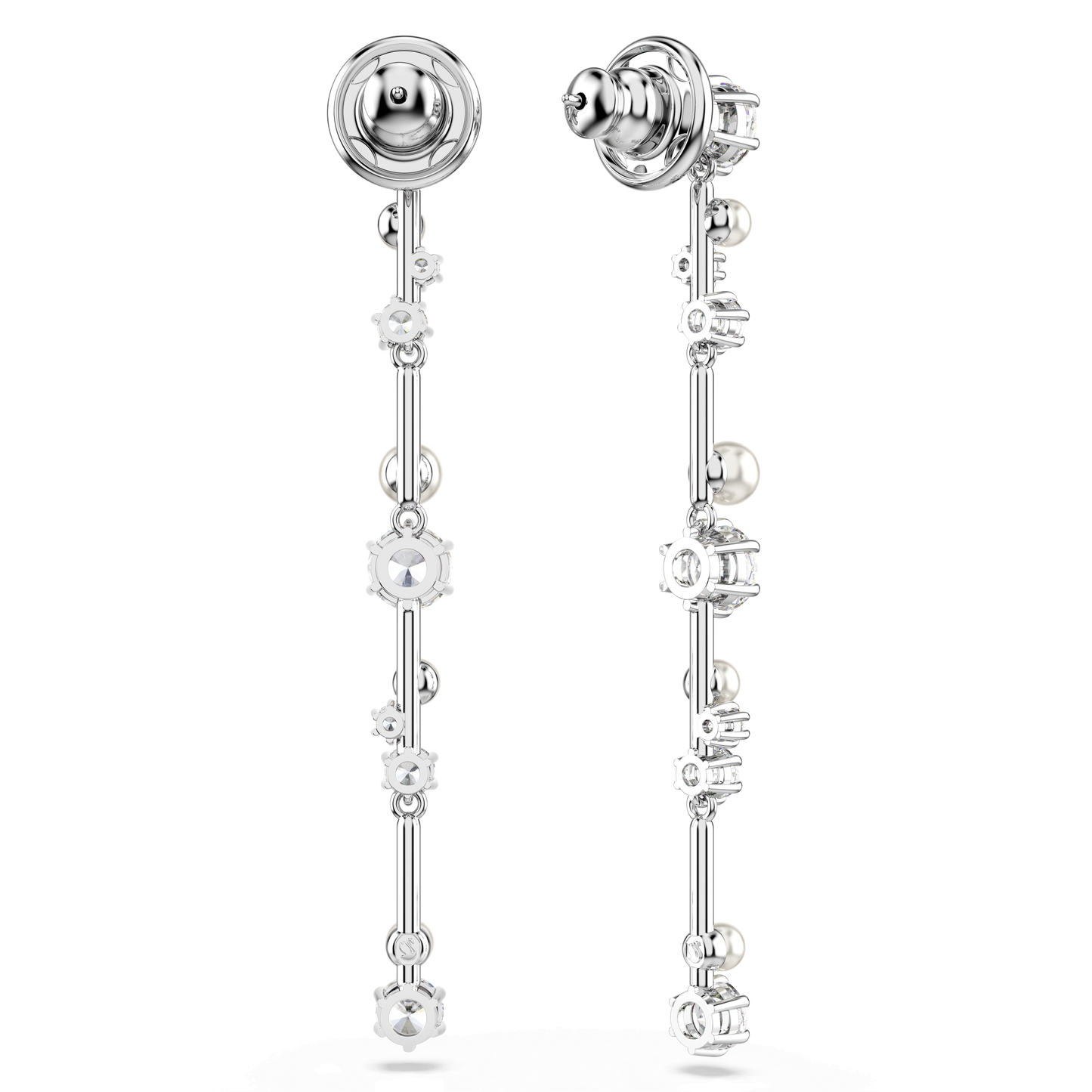 Constella drop earrings, Crystal pearl, Round cuts, White, Rhodium plated 5705614