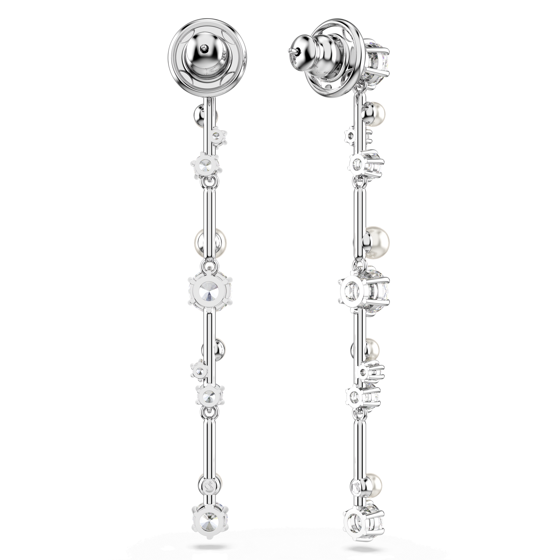 Constella drop earrings, Crystal pearl, Round cuts, White, Rhodium plated 5705614