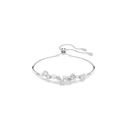 Constella bangle, Crystal pearl, Round cuts, White, Rhodium plated 5705618