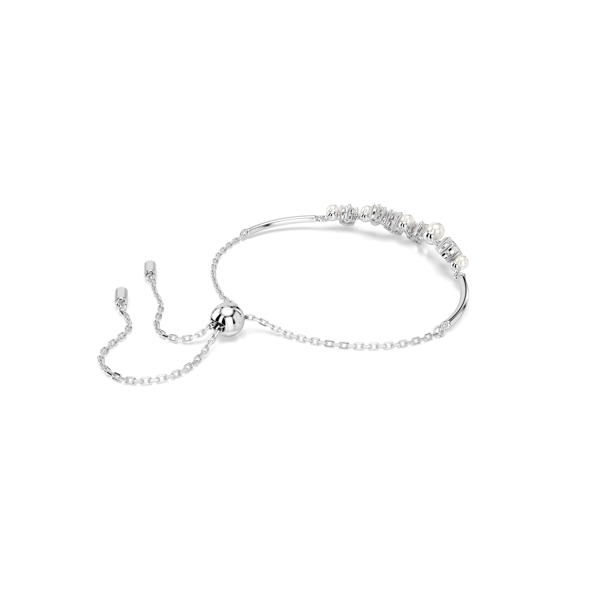Constella bangle, Crystal pearl, Round cuts, White, Rhodium plated 5705618