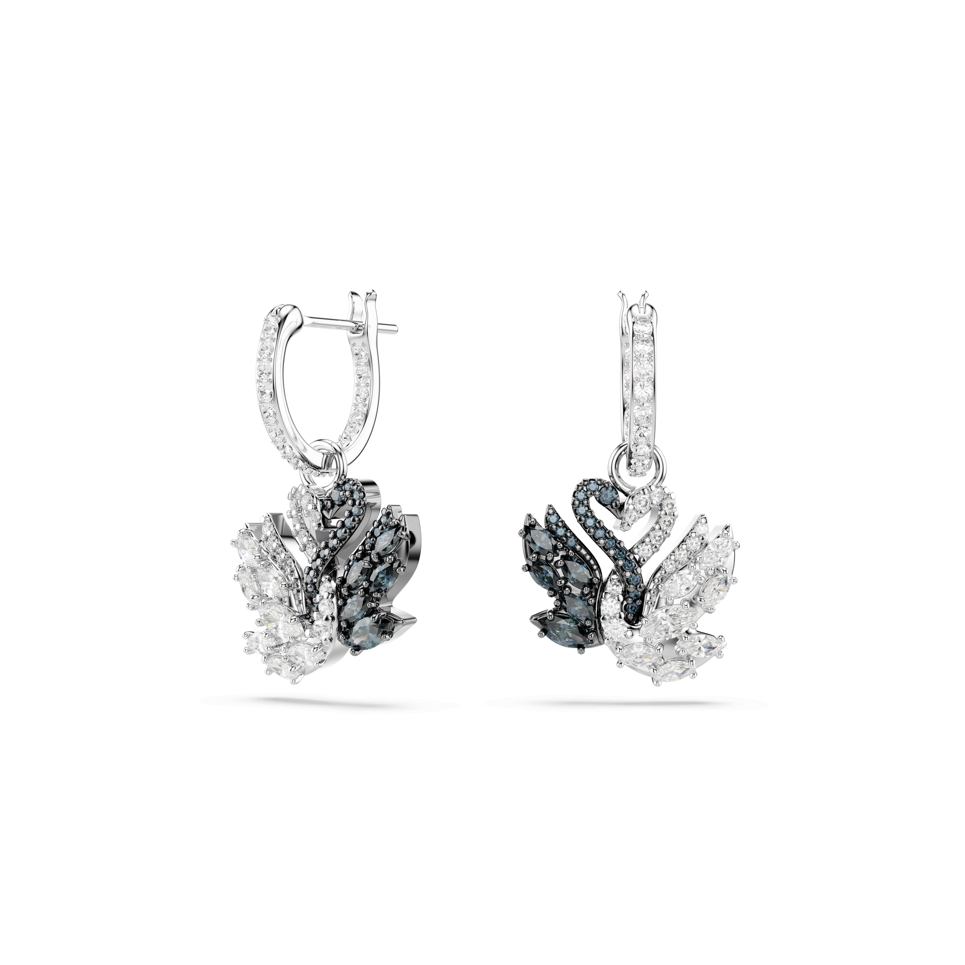 Swan drop earrings, Swan, Black, Mixed metal finish 5705728