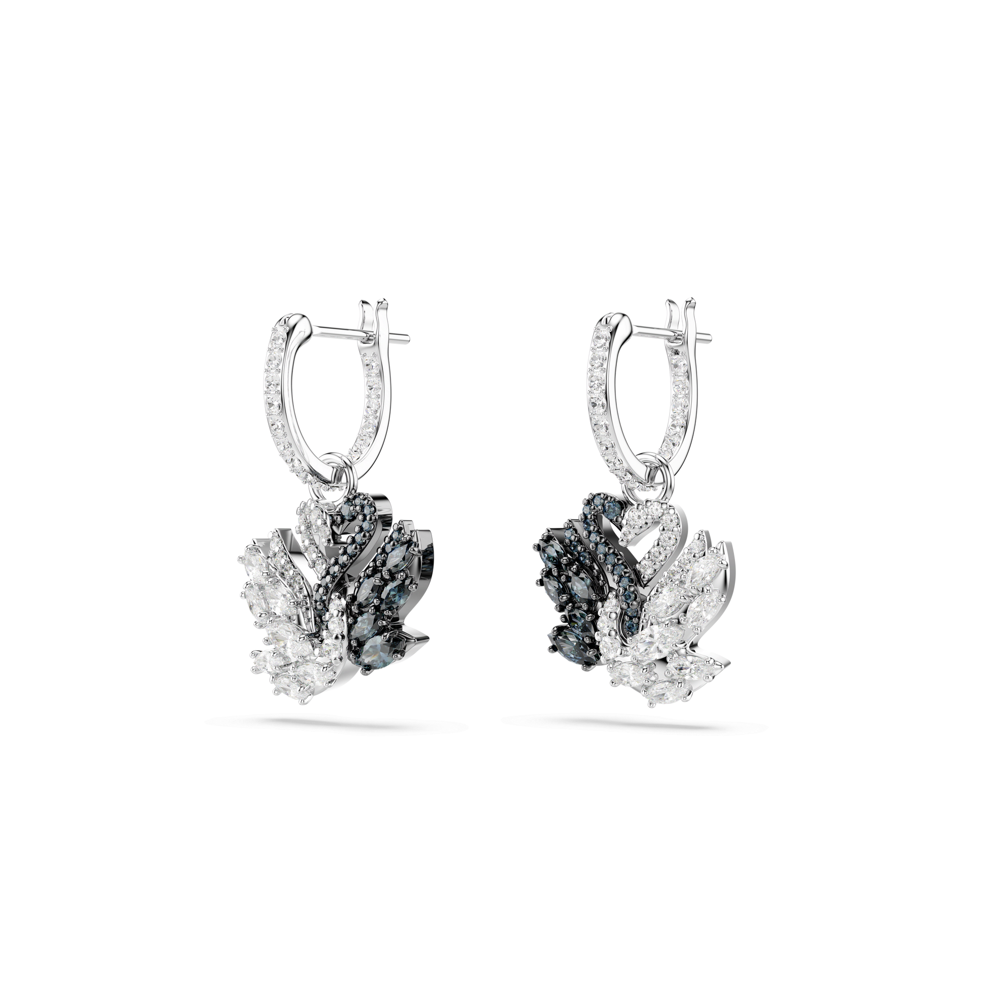 Swan drop earrings, Swan, Black, Mixed metal finish 5705728
