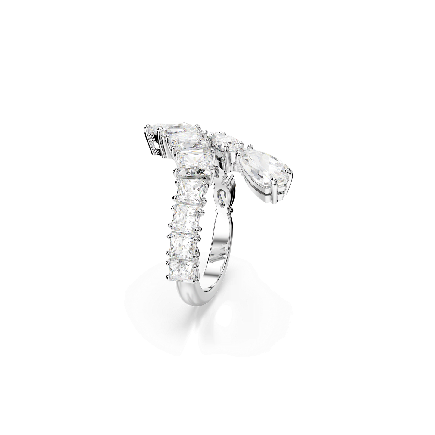 Matrix ring, Mixed cuts, White, Rhodium plated