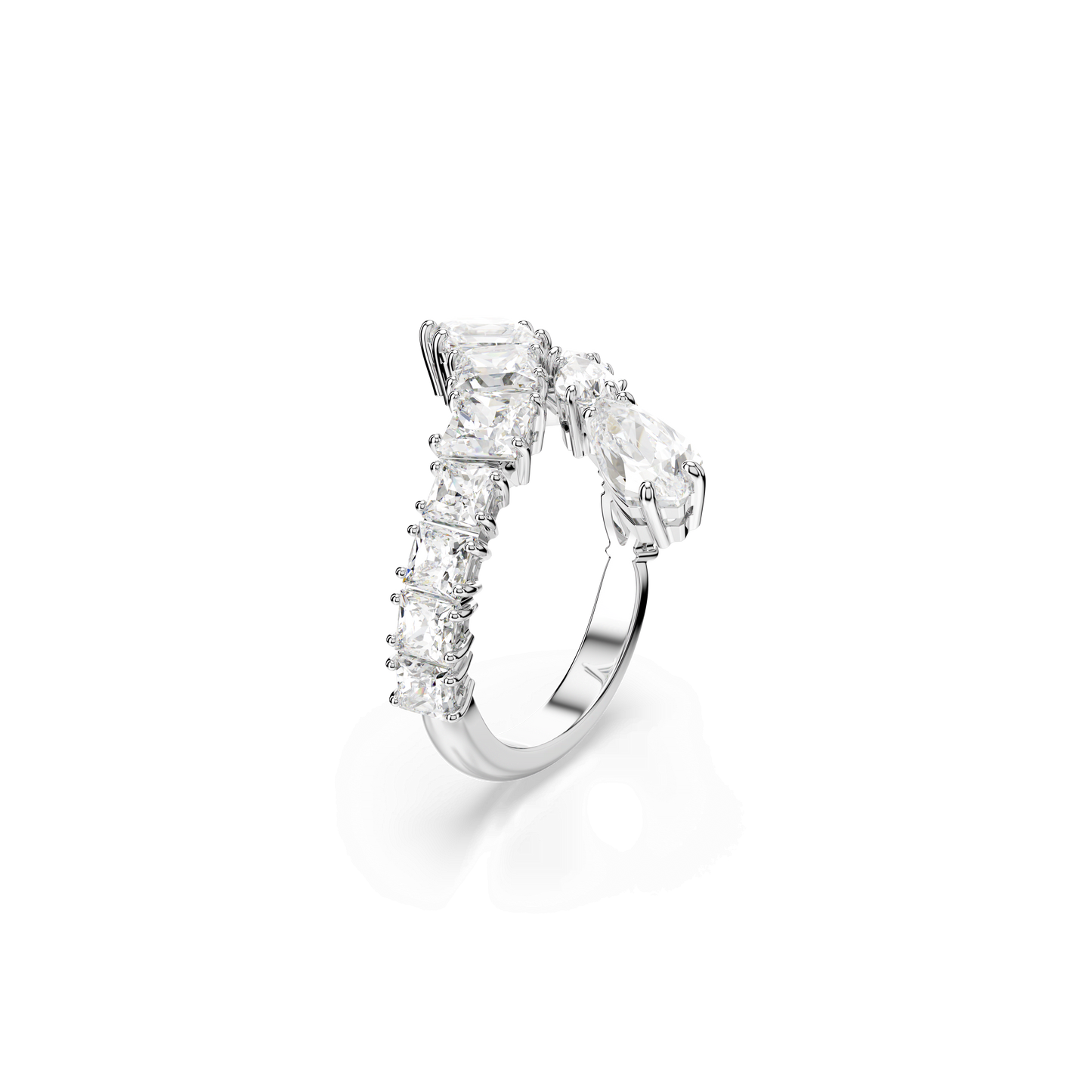 Matrix ring, Mixed cuts, White, Rhodium plated