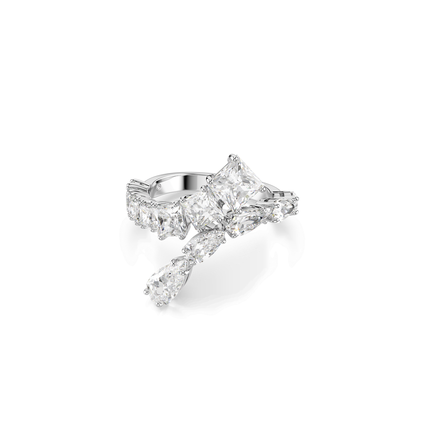 Matrix ring, Mixed cuts, White, Rhodium plated