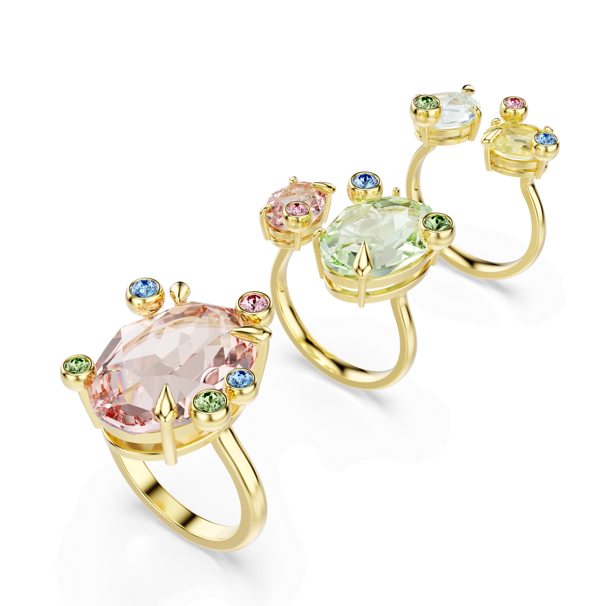 Gema ring, Set (3), Mixed cuts, Multicolored, Gold-tone plated 5705811