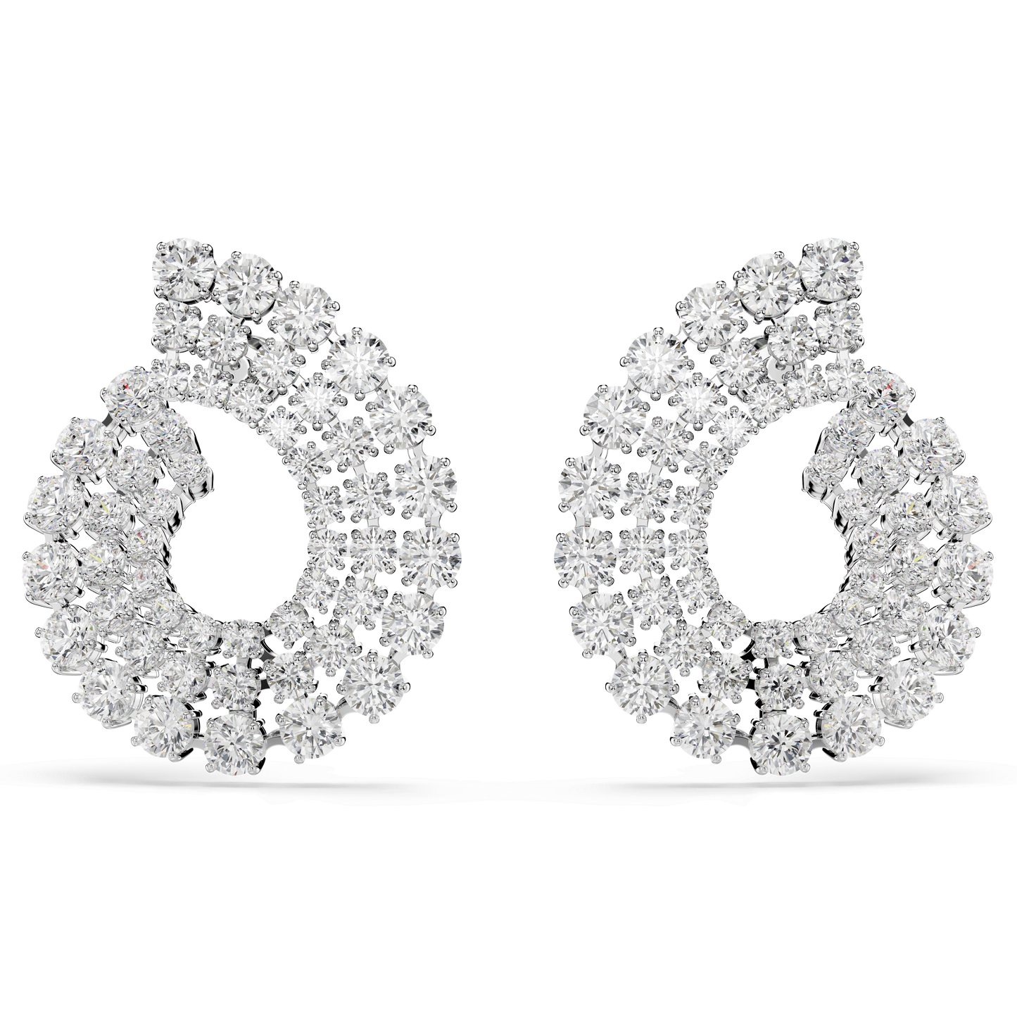Matrix hoop earrings, Mixed round cuts, White, Rhodium plated 5705834