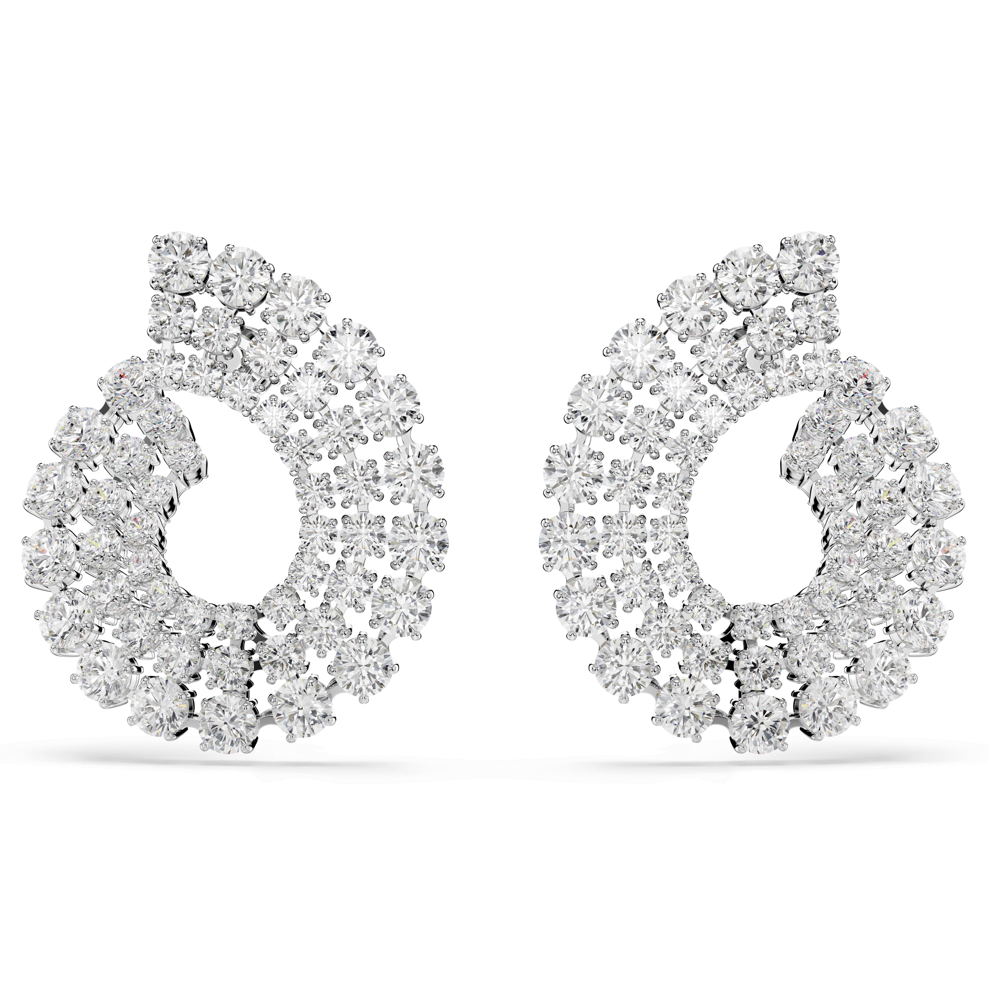 Matrix hoop earrings, Mixed round cuts, White, Rhodium plated 5705834
