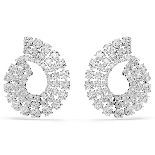 Matrix hoop earrings, Mixed round cuts, White, Rhodium plated 5705834