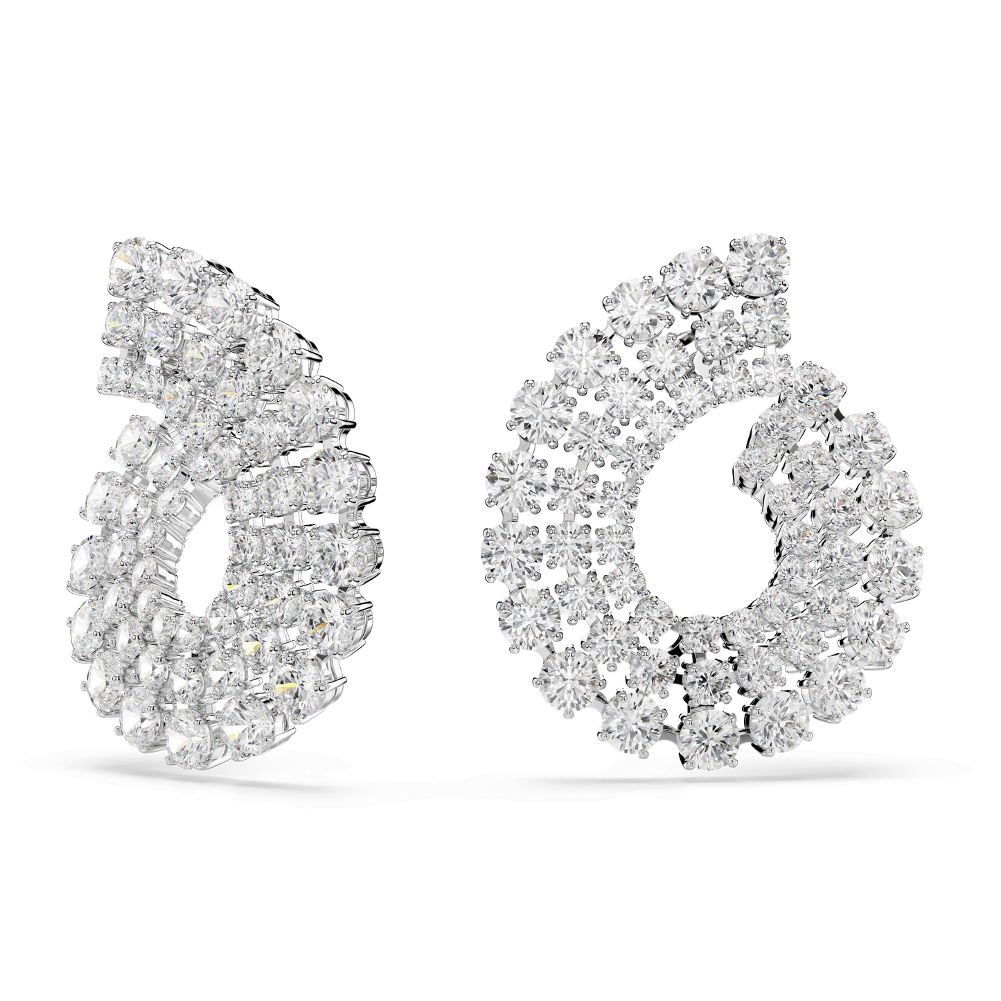 Matrix hoop earrings, Mixed round cuts, White, Rhodium plated 5705834