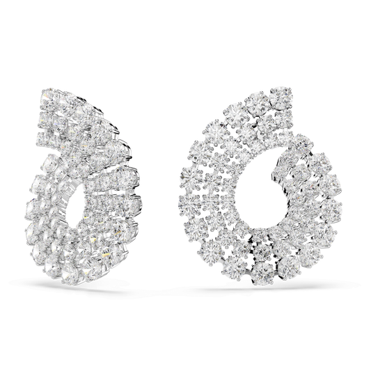 Matrix hoop earrings, Mixed round cuts, White, Rhodium plated 5705834