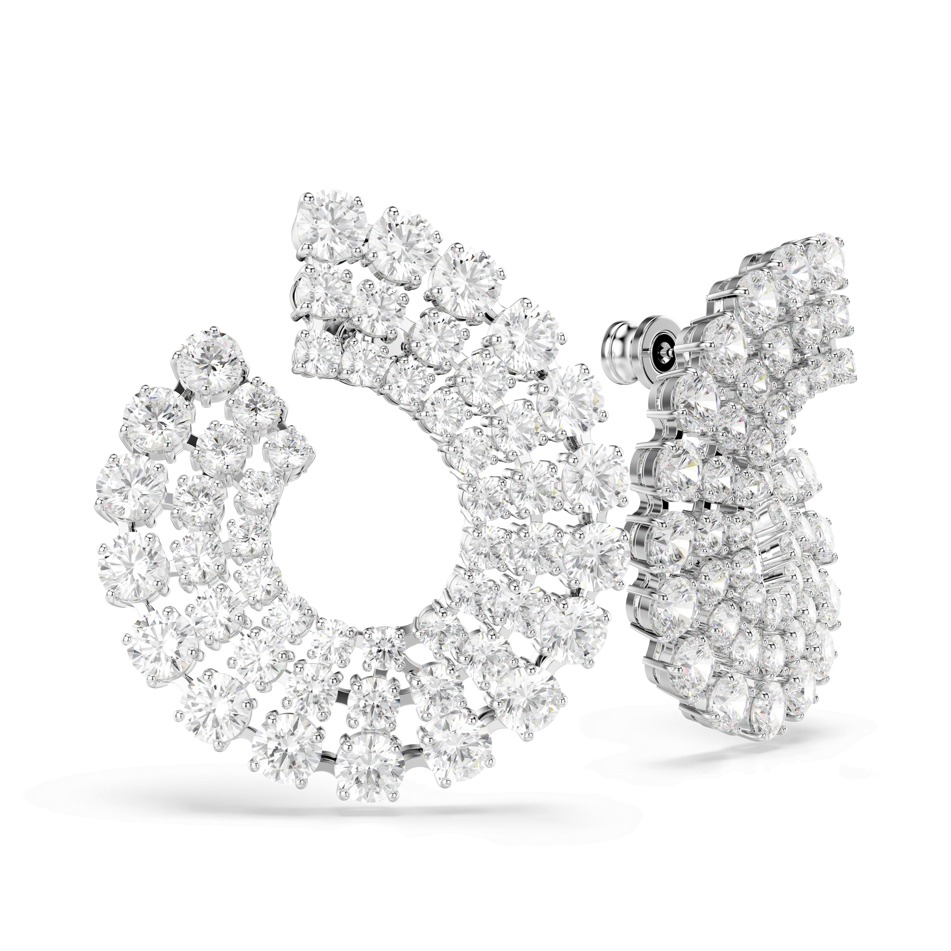 Matrix hoop earrings, Mixed round cuts, White, Rhodium plated 5705834