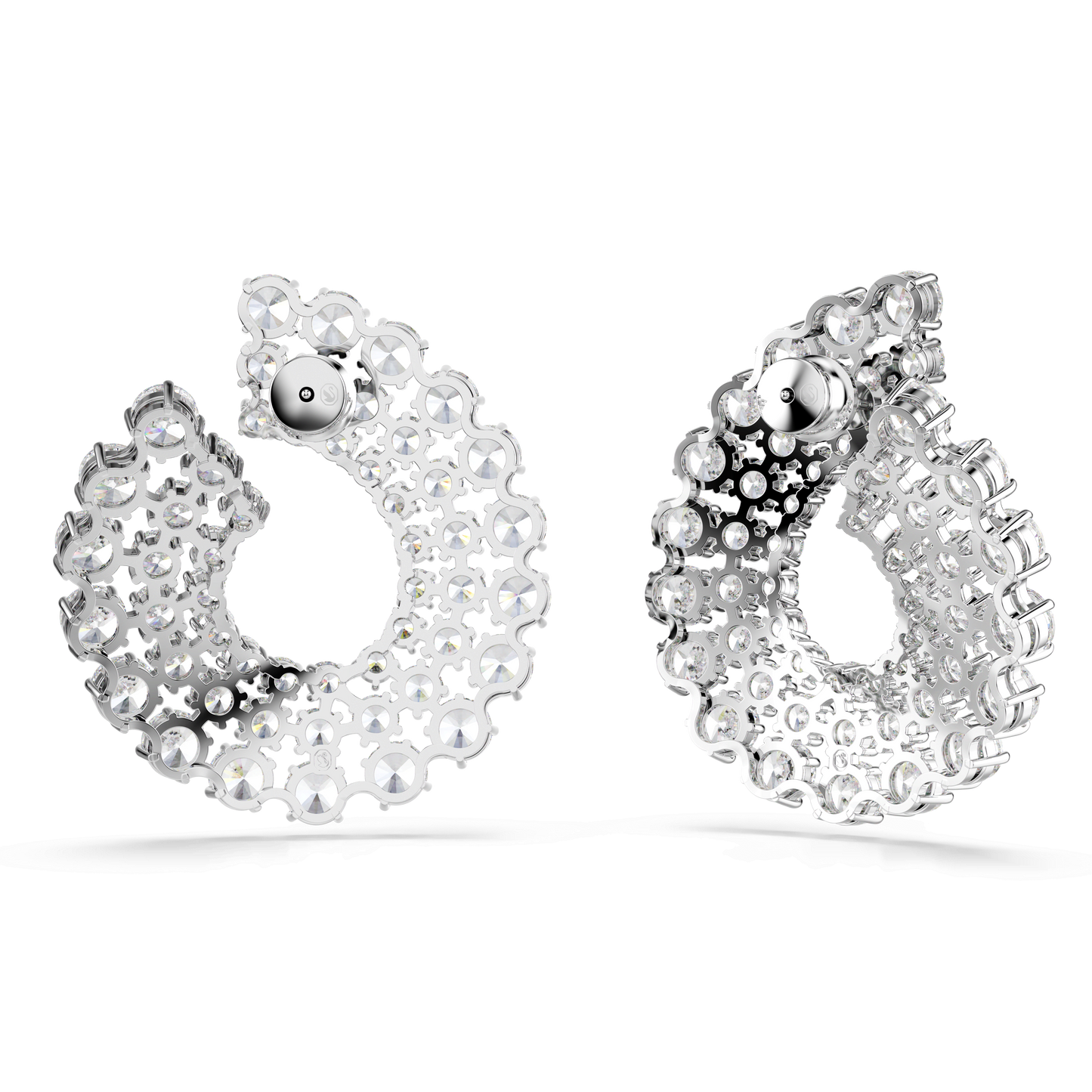Matrix hoop earrings, Mixed round cuts, White, Rhodium plated 5705834
