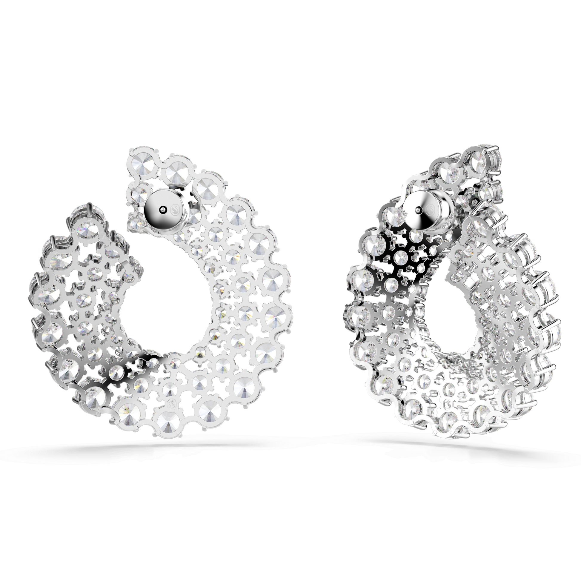 Matrix hoop earrings, Mixed round cuts, White, Rhodium plated 5705834