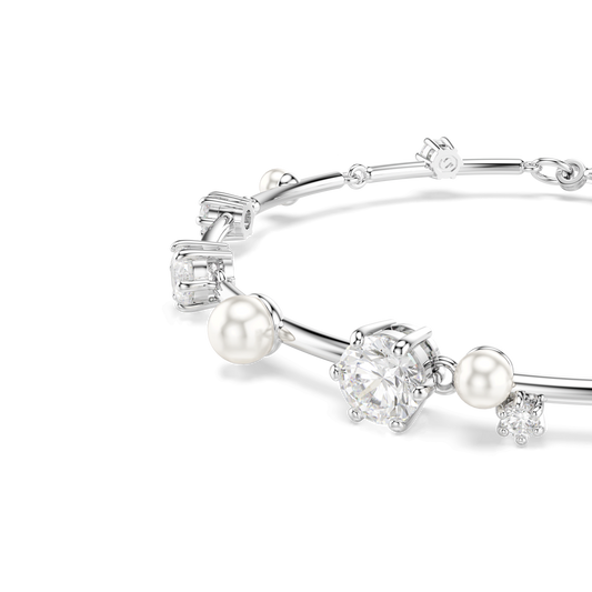 Constella bracelet, Crystal pearl, Round cuts, White, Rhodium plated 5707511