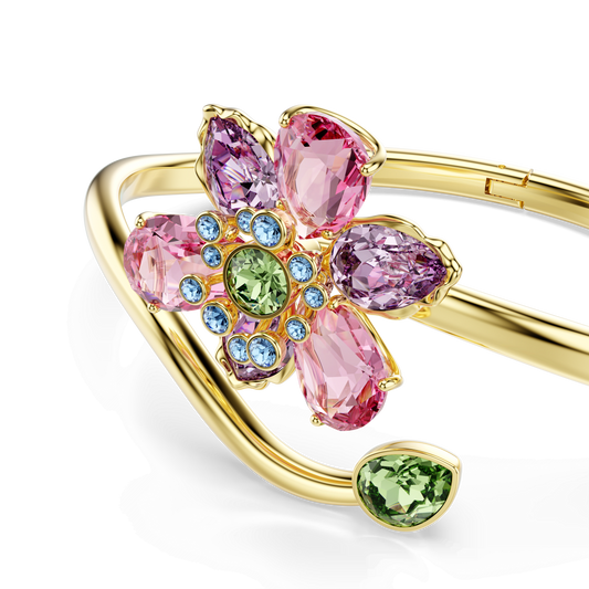 Idyllia bangle, Mixed cuts, Flower, Multicolored, Gold-tone plated 5709028