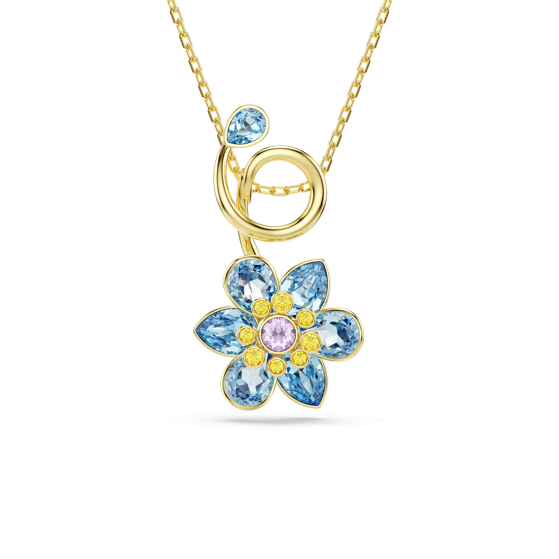 Idyllia pendant, Mixed cuts, Flower, Blue, Gold-tone plated 5709029