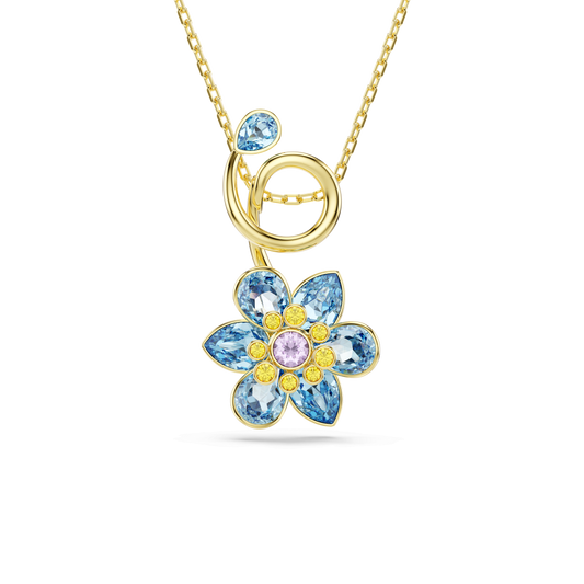 Idyllia pendant, Mixed cuts, Flower, Blue, Gold-tone plated 5709029