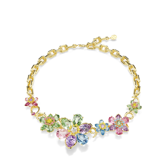 Idyllia necklace, Mixed cuts, Flower, Multicolored, Gold-tone plated 5709030