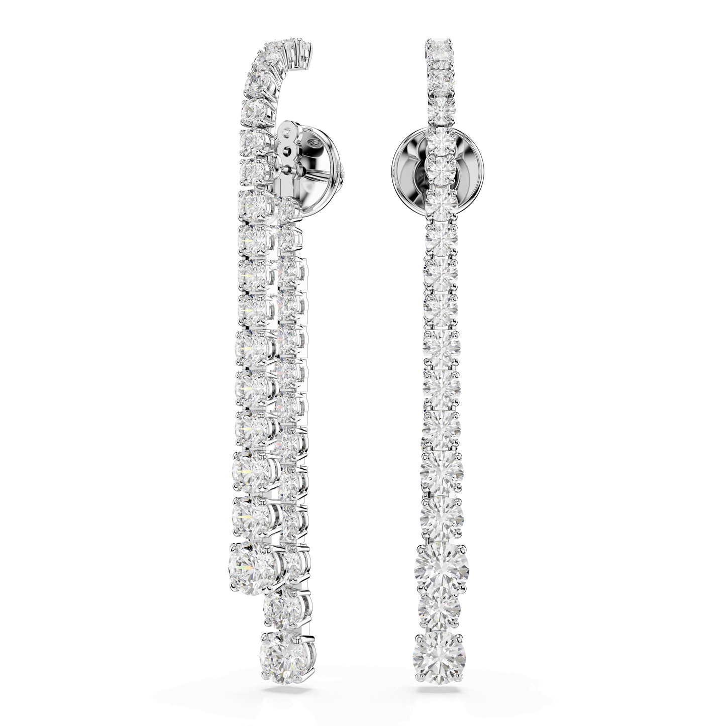 Matrix drop earrings, Gradient of round cuts, White, Rhodium plated 5709257