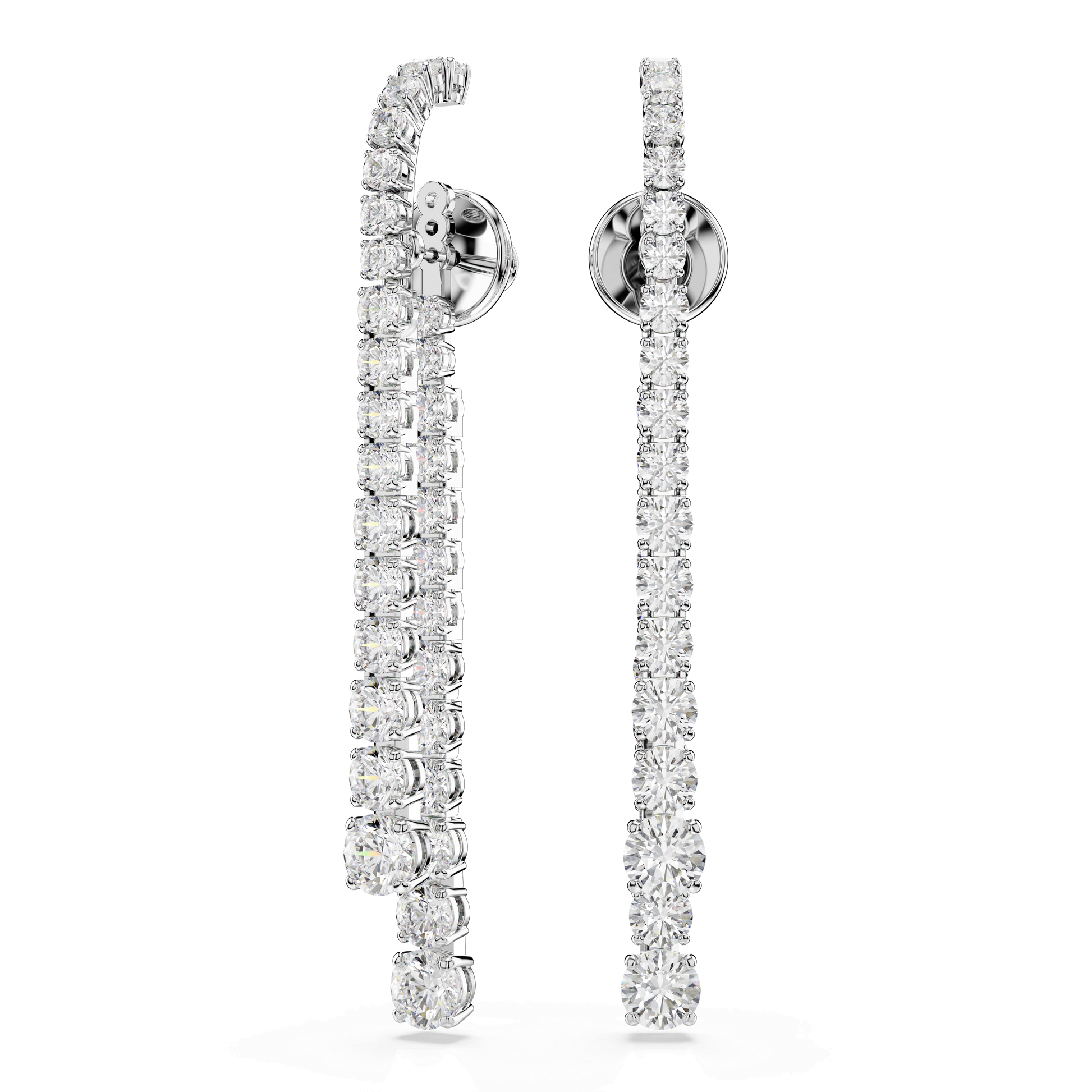 Matrix drop earrings, Gradient of round cuts, White, Rhodium plated 5709257