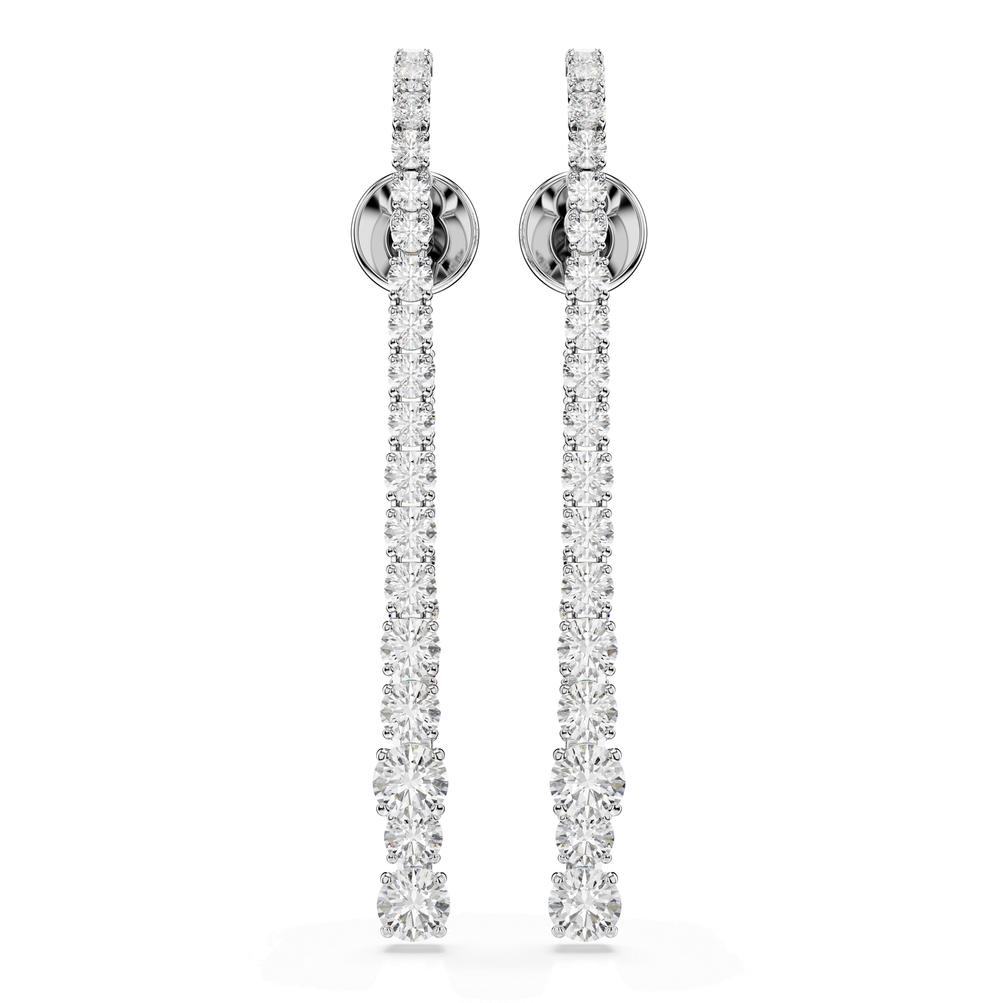 Matrix drop earrings, Gradient of round cuts, White, Rhodium plated 5709257