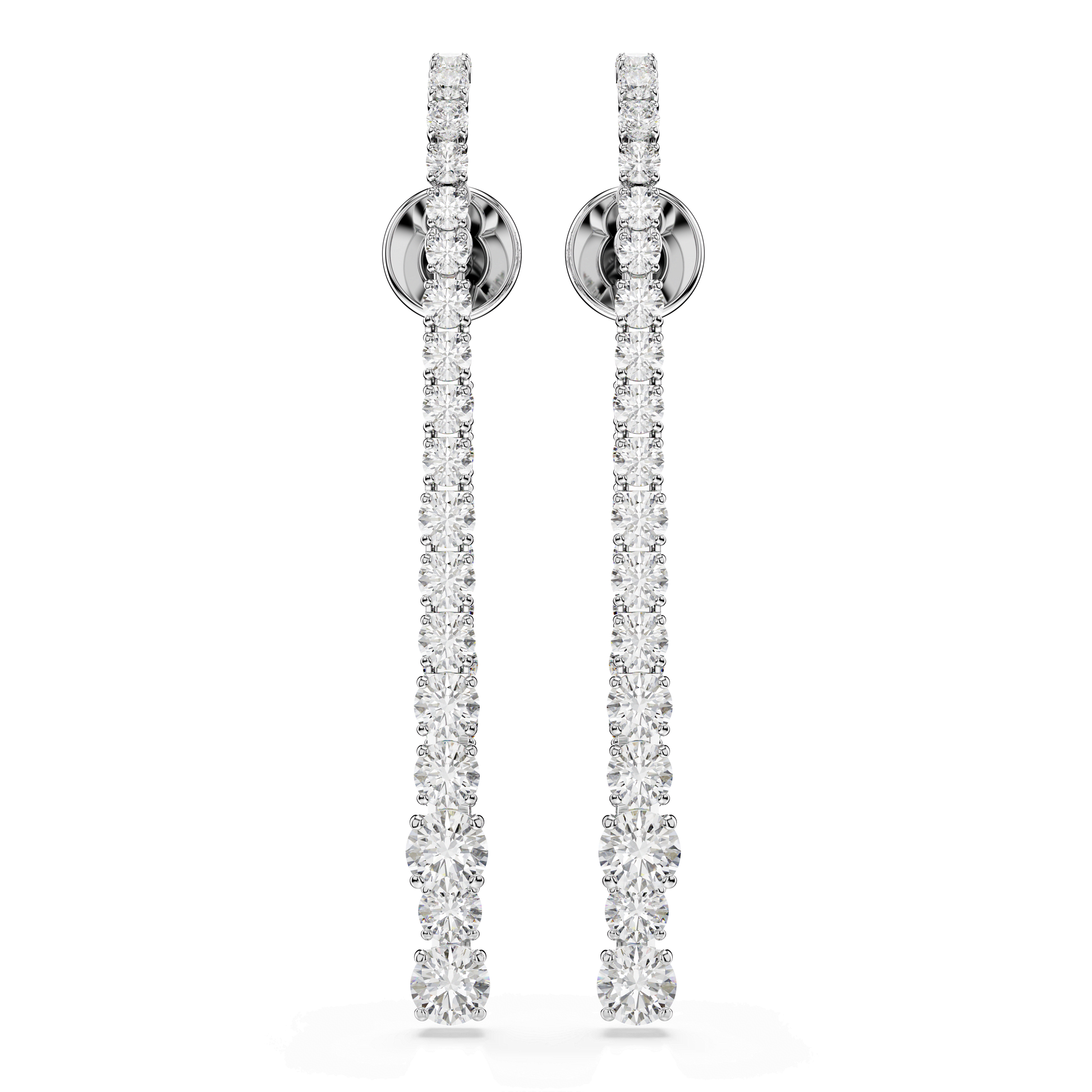 Matrix drop earrings, Gradient of round cuts, White, Rhodium plated 5709257