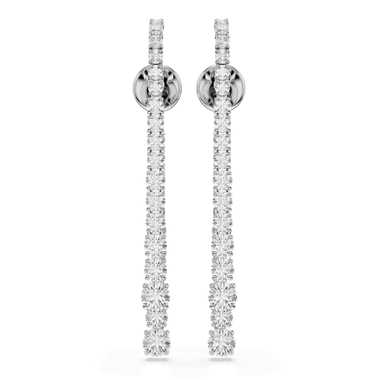 Matrix drop earrings, Gradient of round cuts, White, Rhodium plated 5709257