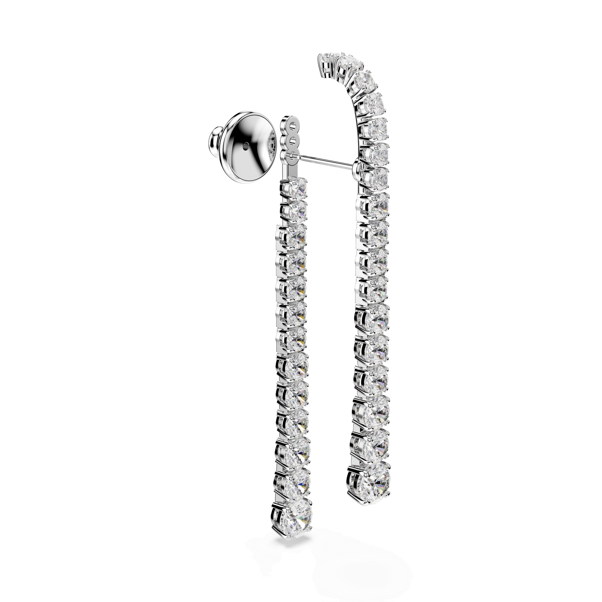 Matrix drop earrings, Gradient of round cuts, White, Rhodium plated 5709257