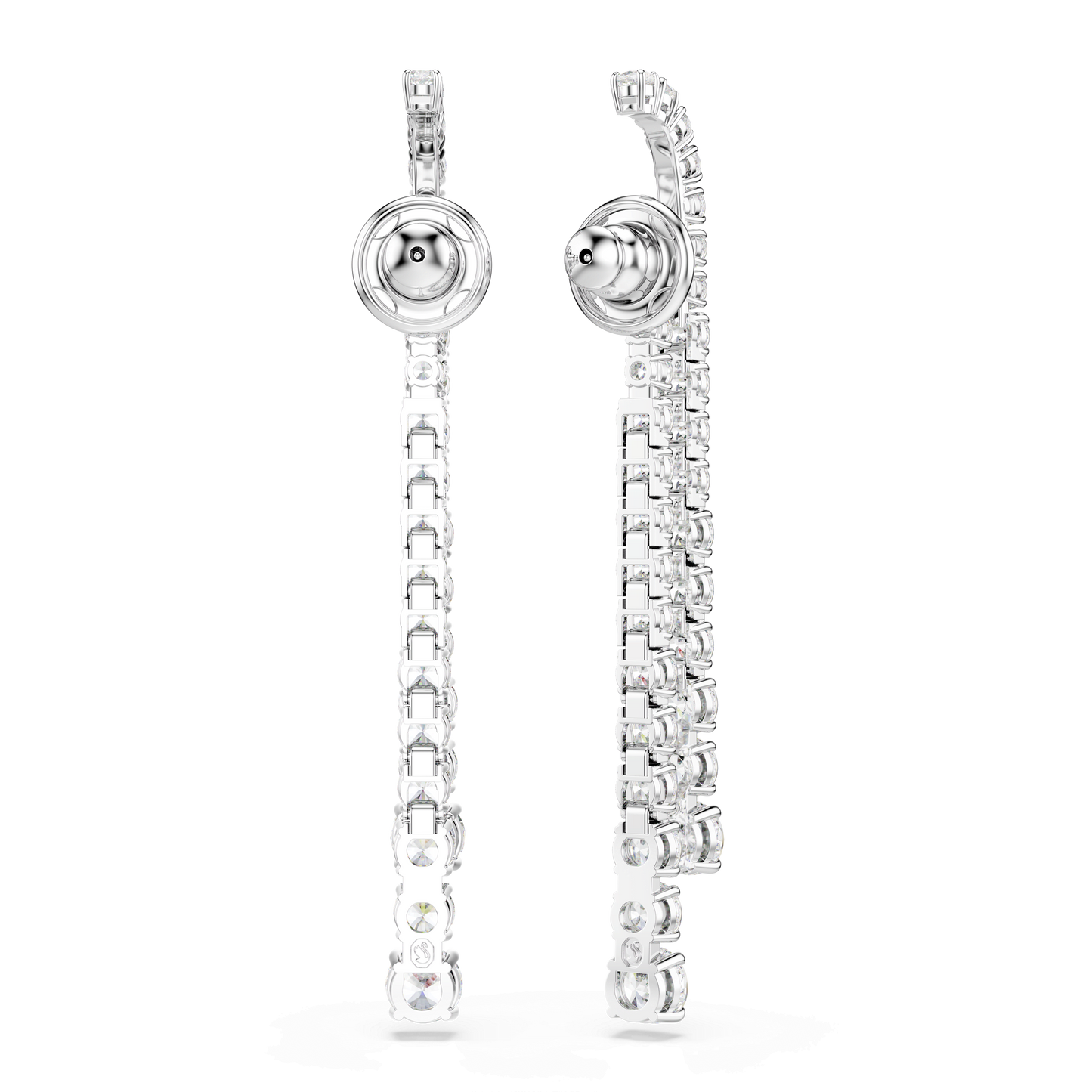 Matrix drop earrings, Gradient of round cuts, White, Rhodium plated 5709257
