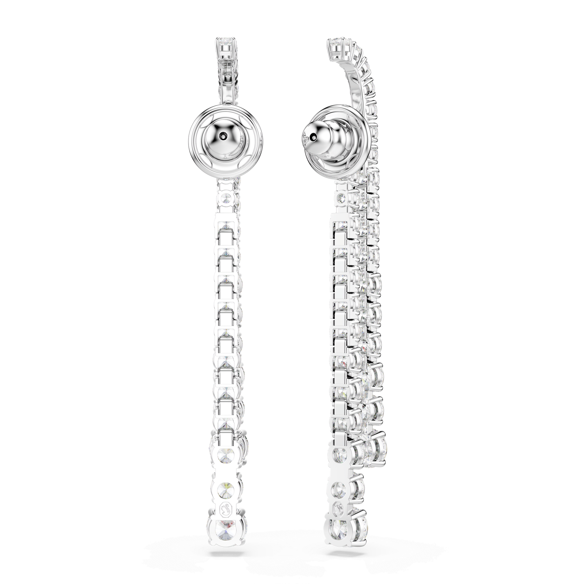 Matrix drop earrings, Gradient of round cuts, White, Rhodium plated 5709257