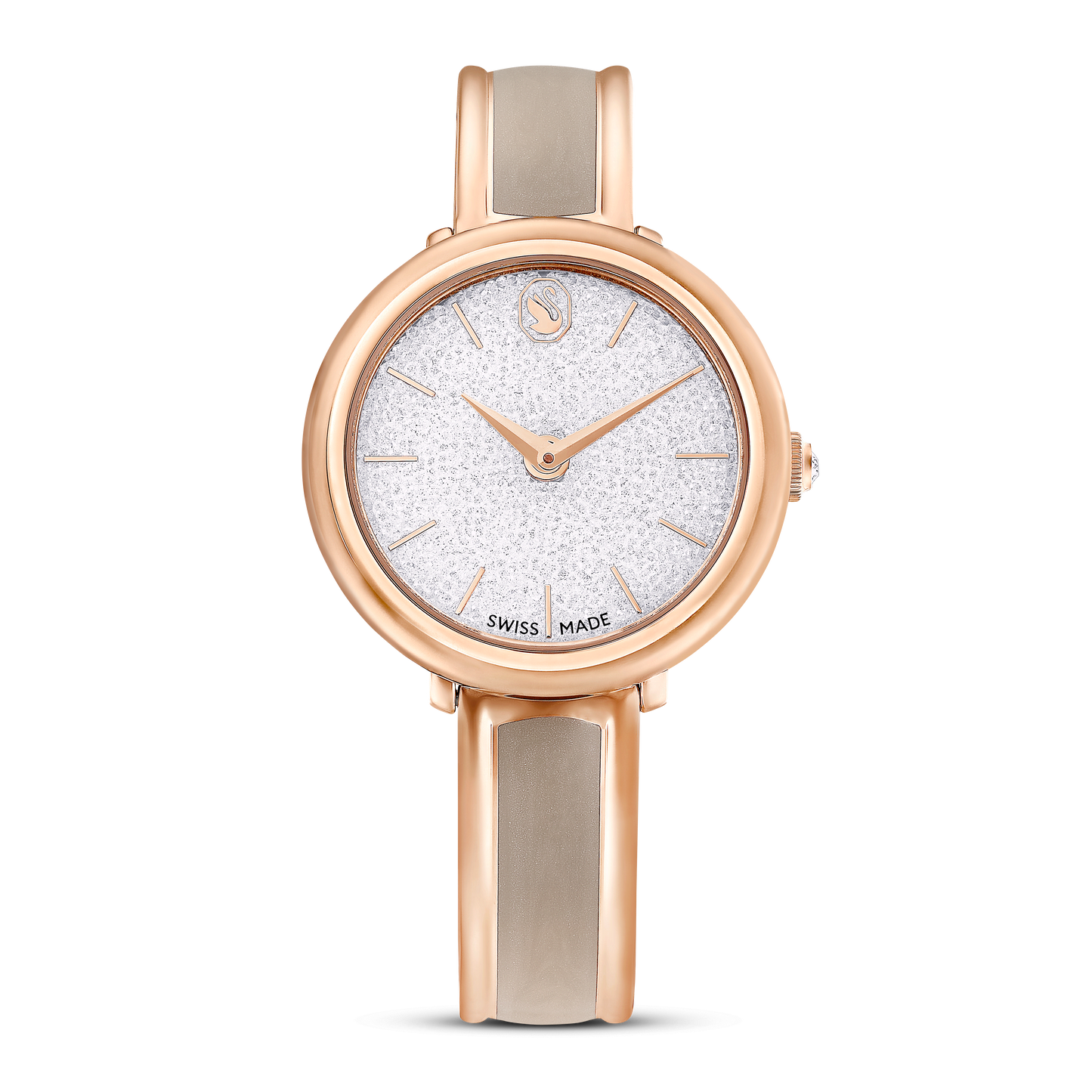 Crystalline bangle watch, Swiss Made, Metal bracelet, Beige, Rose gold-tone finish 5709814