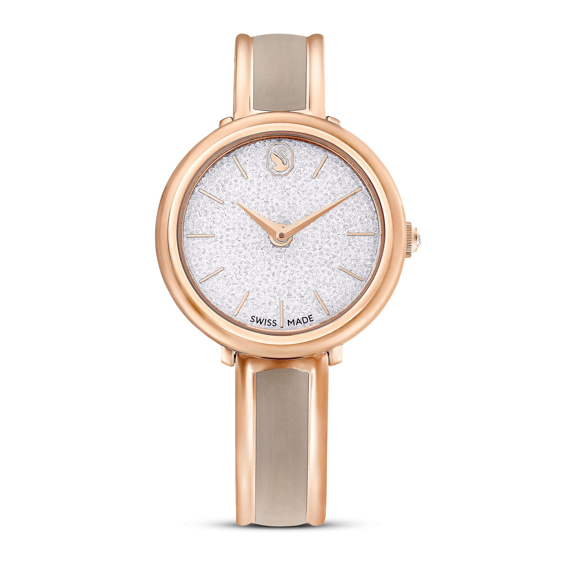 Crystalline bangle watch, Swiss Made, Metal bracelet, Beige, Rose gold-tone finish 5709814