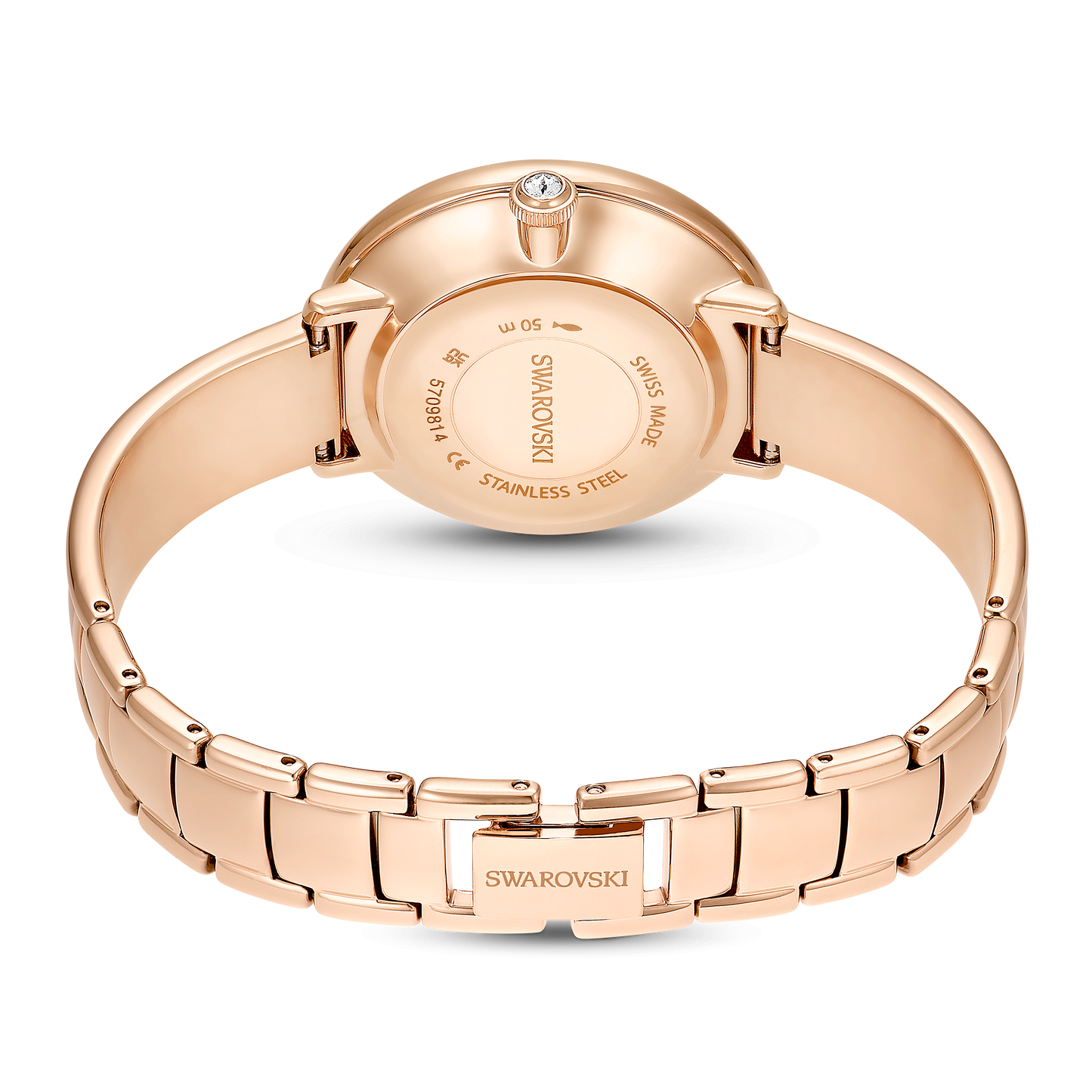 Crystalline bangle watch, Swiss Made, Metal bracelet, Beige, Rose gold-tone finish 5709814