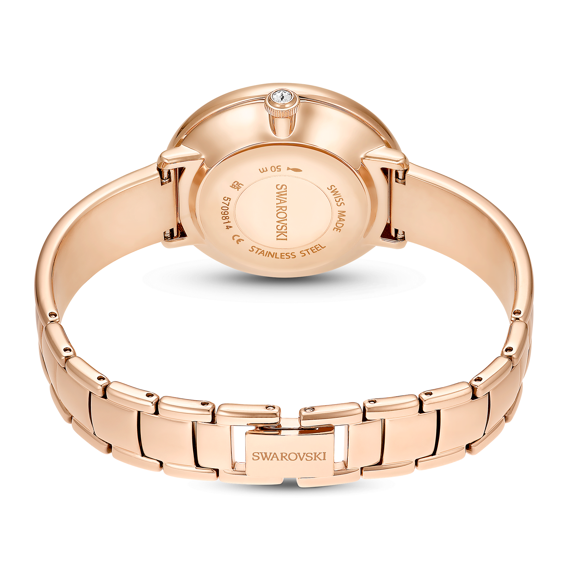 Crystalline bangle watch, Swiss Made, Metal bracelet, Beige, Rose gold-tone finish 5709814