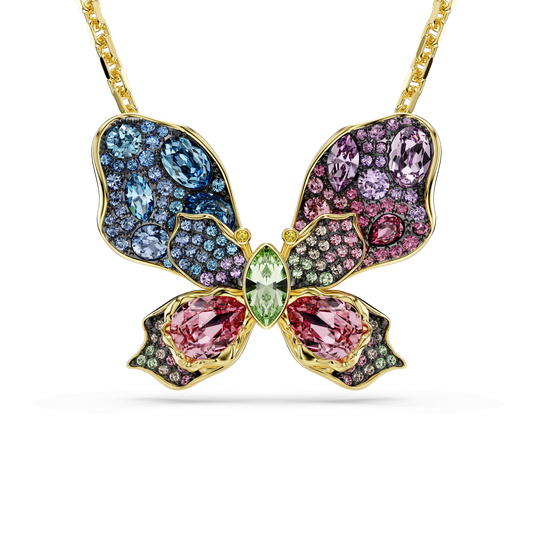 Idyllia pendant and brooch, Mixed cuts, Pavé, Butterfly, Multicolored, Gold-tone plated 5709951