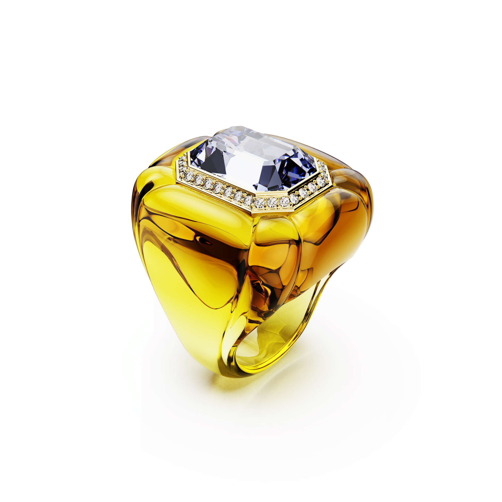 Dulcis cocktail ring, Cushion cut, Pavé, Yellow 5709976