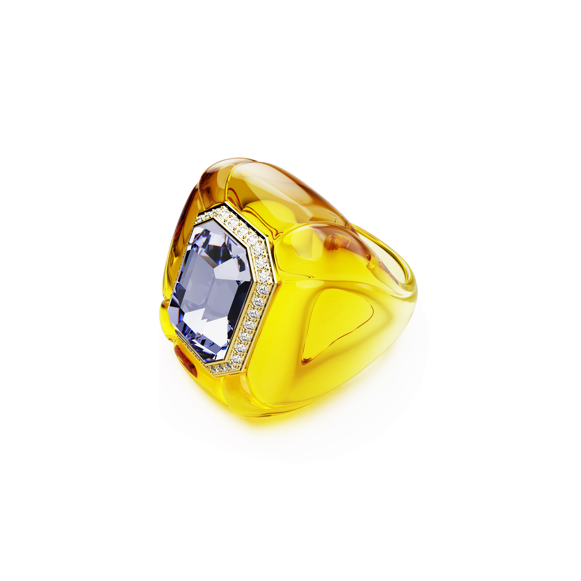 Dulcis cocktail ring, Cushion cut, Pavé, Yellow 5709977