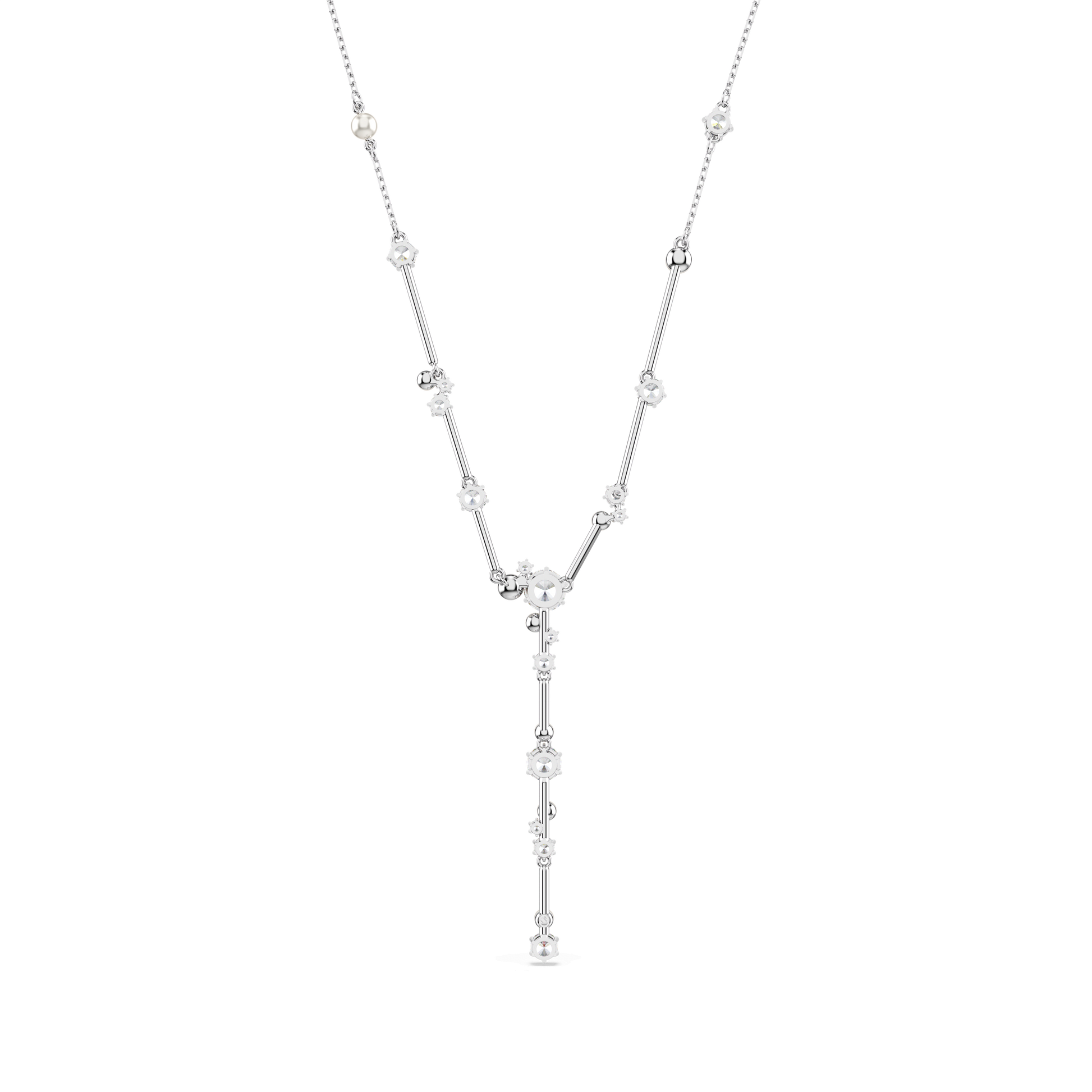 Constella Y necklace, Crystal pearl, Round cuts, White, Rhodium plated 5711830