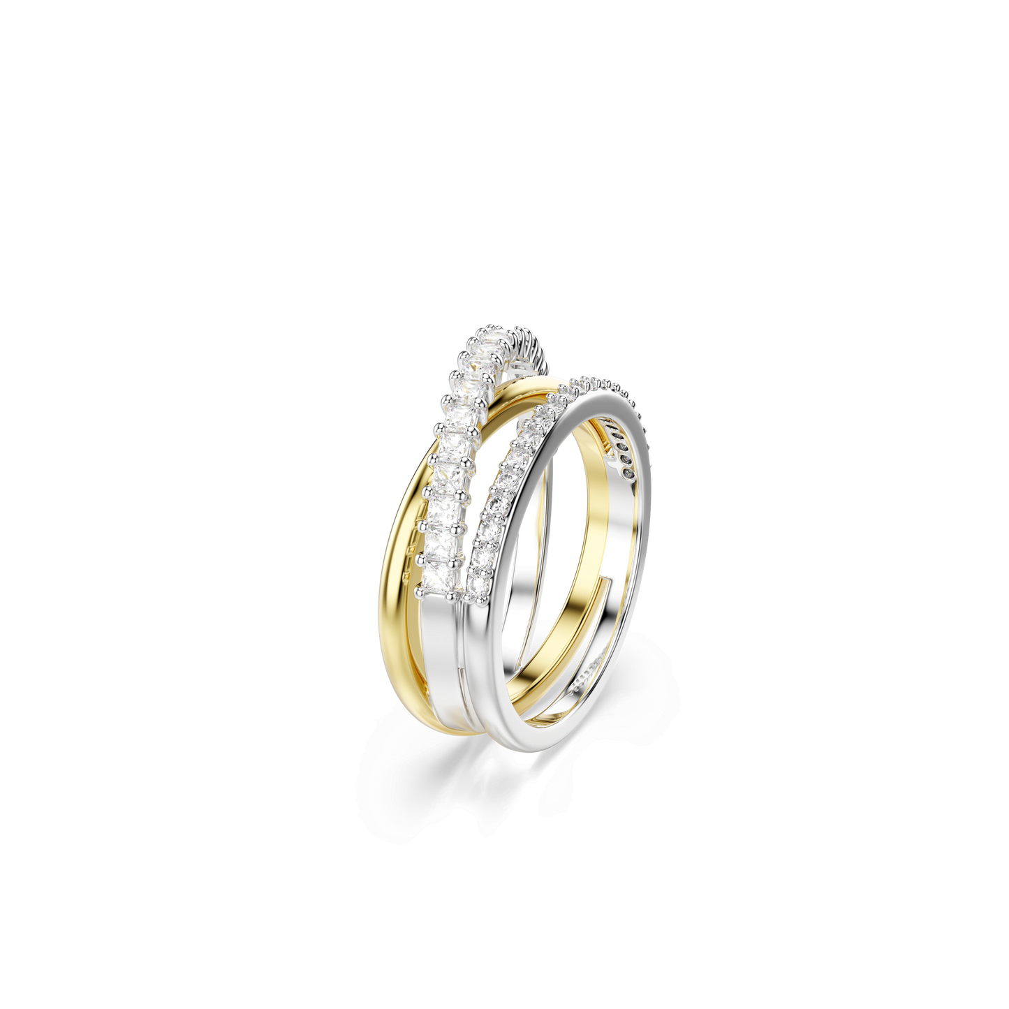 Hyperbola ring, Mixed cuts, White, Mixed metal finish 5714161