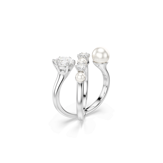 Matrix cocktail ring, Crystal pearl, Round cut, White, Rhodium plated 5714377